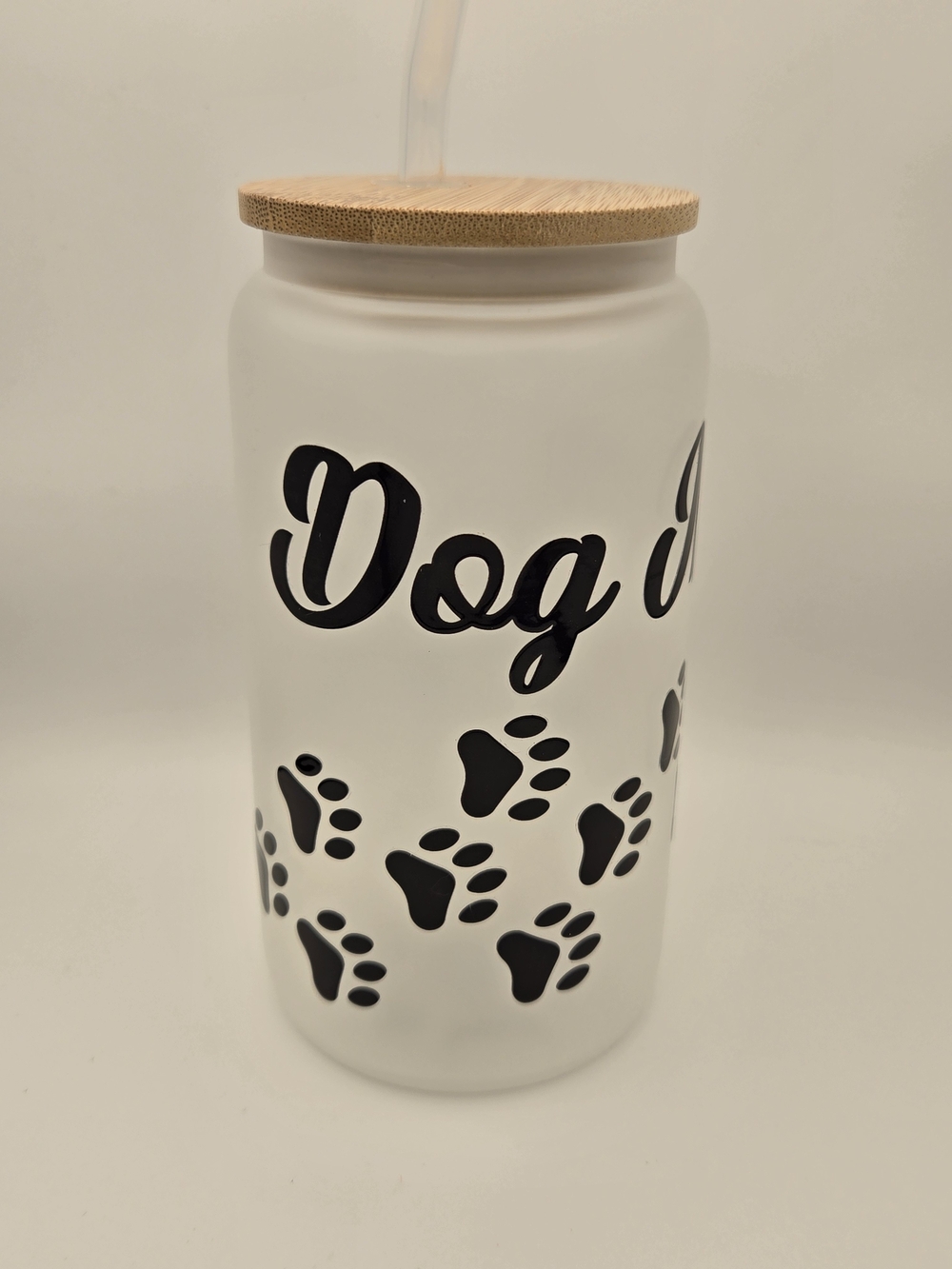 White Paw-Print Drink Jar with Bamboo Lid